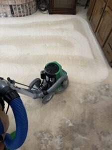 During cleaning using Chem-Dry Hot Carbonating Extraction process